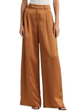 NWT Lauren Ralph Lauren Bronze Pleated Satin Charmeuse Wide-Leg Trousers